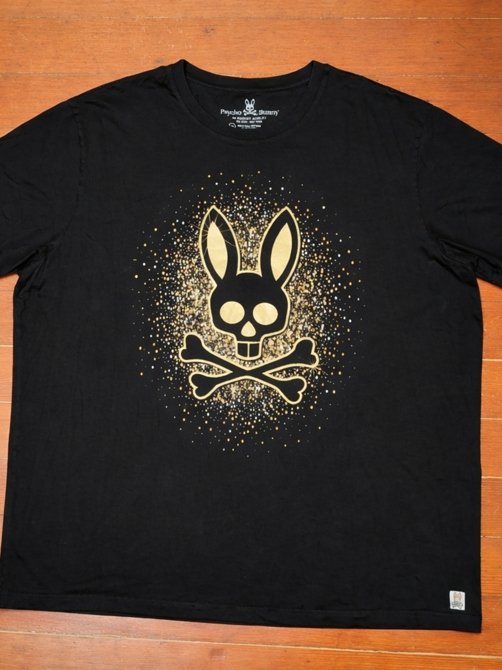 Psycho Bunny Black Tee with Gold Bunny Skull Graphic **RARE/ LIMITED PRINT**